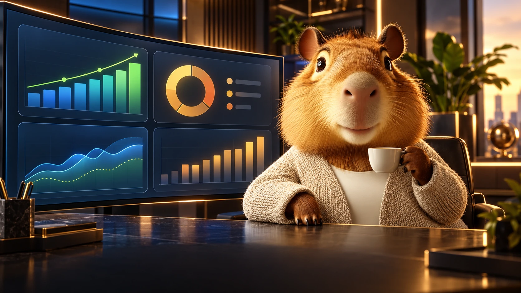 Люся рядом с готовым executive dashboard: данные собраны, картина ясна